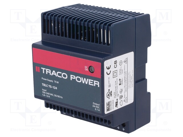 Power supply: switched-mode; 75W; 24VDC; 24÷28VDC; 3.1A; 85÷264VAC