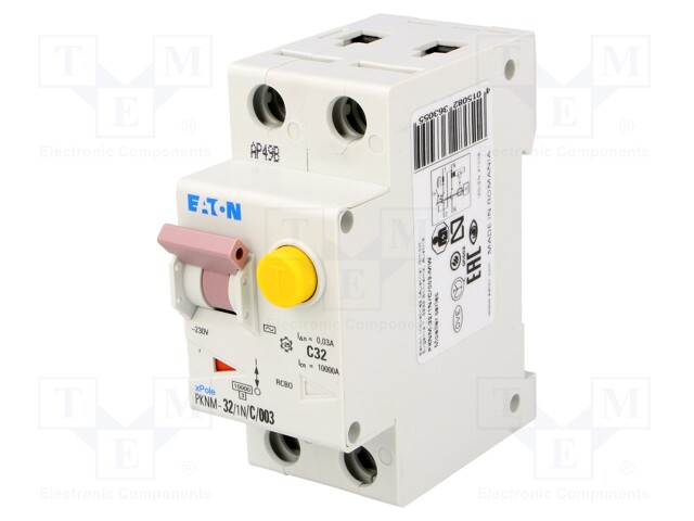 RCBO breaker; Inom: 32A; Ires: 30mA; Poles: 1+N; 230VAC; IP20; PKNM