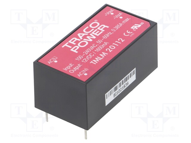 Converter: AC/DC; 20W; Uout: 12VDC; Iout: 1660mA; 82%; Mounting: PCB