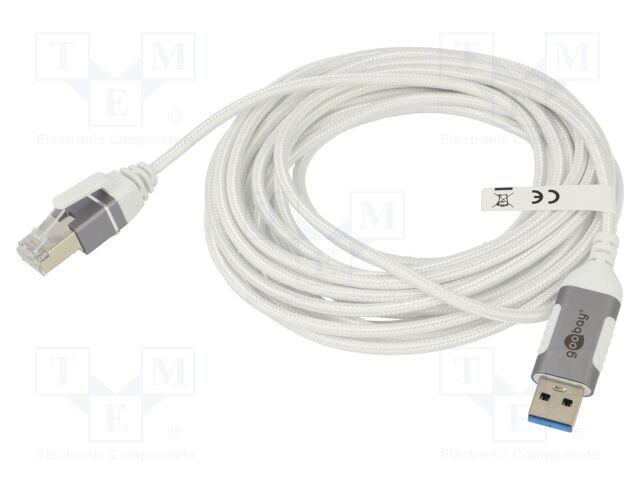 Cable; slim,USB 3.0; RJ45 plug,USB A plug; nickel plated; 5m