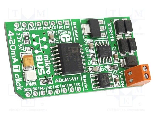 Click board; converter; 2-wire 4-20mA loop,SPI; ADuM1411