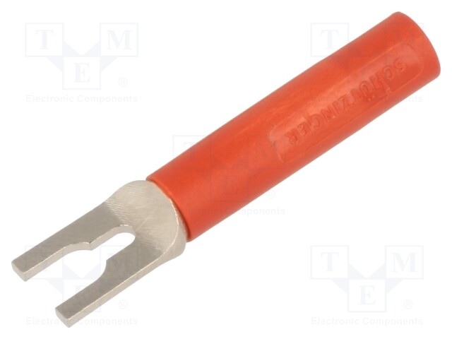 Plug; fork terminals; 1kVDC; 20A; red; 37mm; Plating: nickel plated