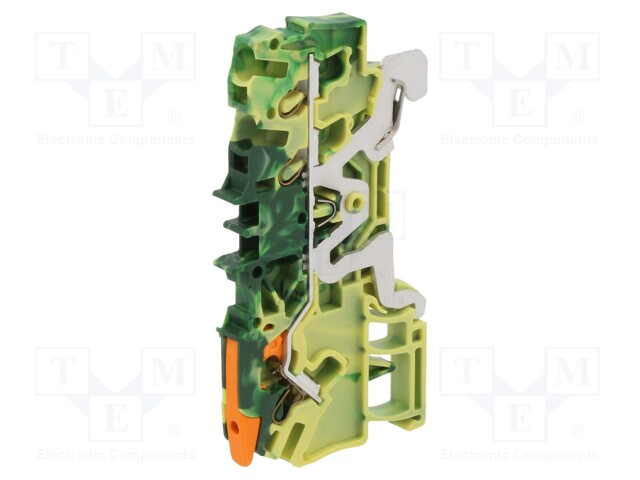 DIN Rail Mount Terminal Block, Ground, 3 Ways, 22 AWG, 12 AWG, 2.5 mm², Clamp, 24 A