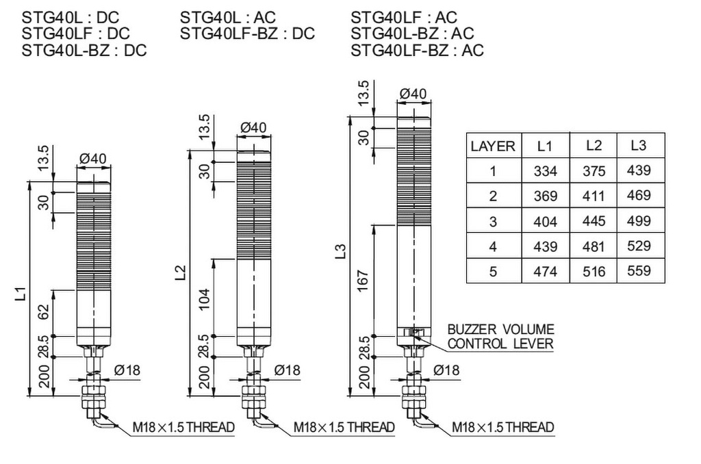 Signaller: signalling column; continuous light; Usup: 24VDC; LED