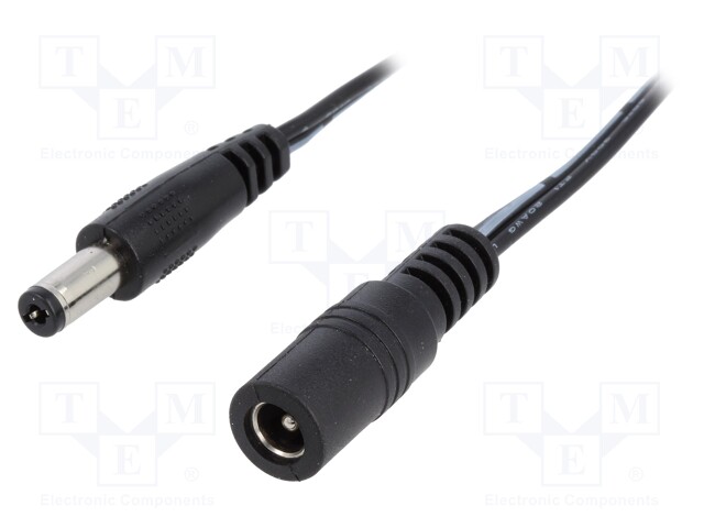 Cable; DC 5,5/2,1 plug,DC 5,5/2,1 socket; straight; 0.5mm2; 2m