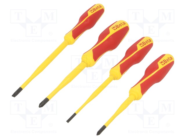 Kit: screwdrivers; Pcs: 4; insulated,slim; Phillips,slot