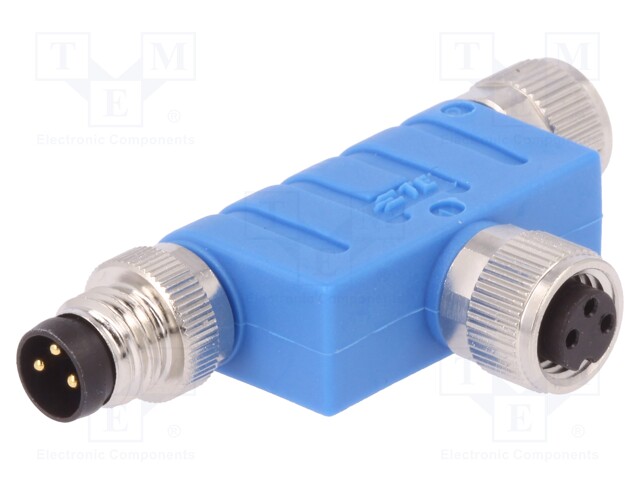 T adapter; M8 male,M8 female x2; PIN: 3; T; IP67; Polarisation: A