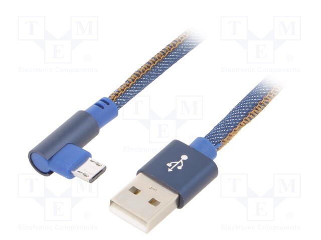 Cable; USB 2.0; USB A plug,USB B micro plug (angle); 1m; textile