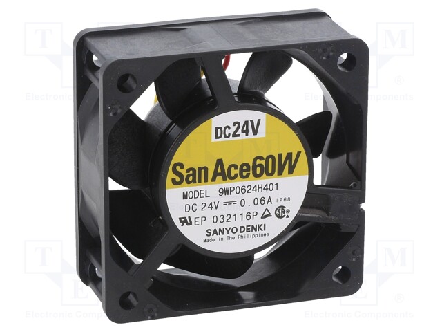 Axial Fan, 24 V, DC, 60 mm, 25 mm, 18.7 cu.ft/min, 0.53 m³/min