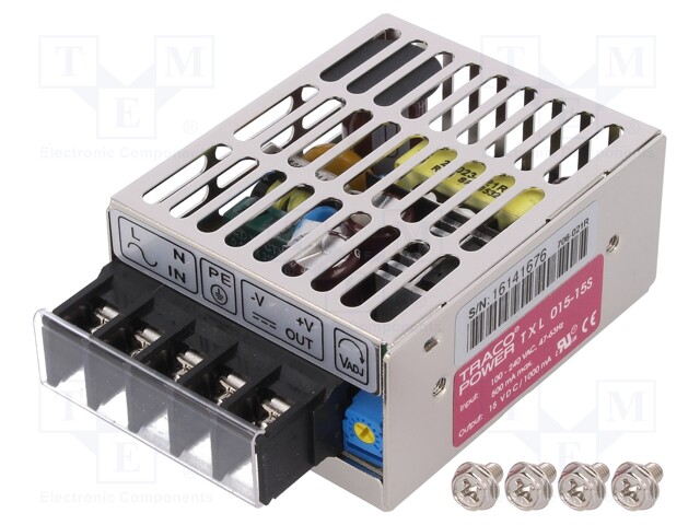Power supply: switched-mode; modular; 15W; 15VDC; 62x51x28mm; 1A