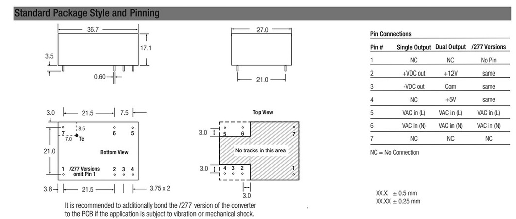 Converter: AC/DC; 4W; Uout: 5VDC; Iout: 800mA; 72%; Mounting: PCB