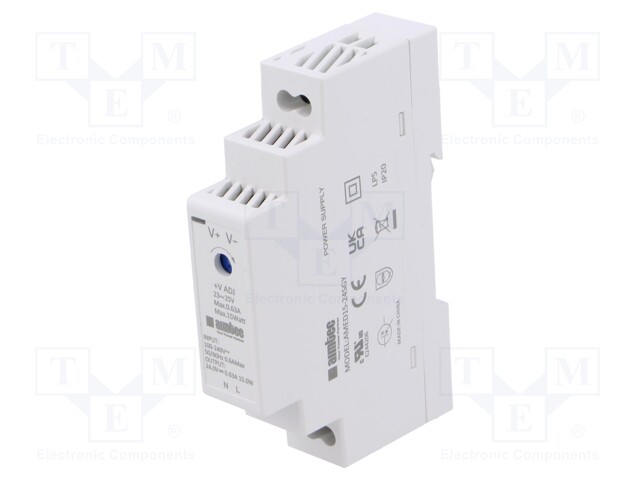 Power supply: switched-mode; for DIN rail; 15W; 24VDC; 630mA; 3kV