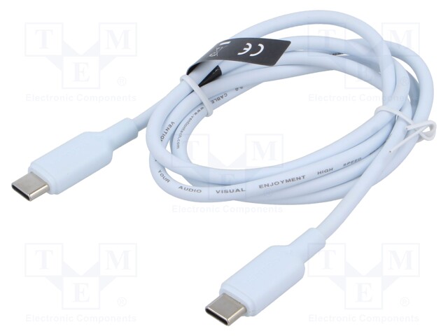 Cable; USB C plug,both sides; nickel plated; 1m; blue; 60W; 3A