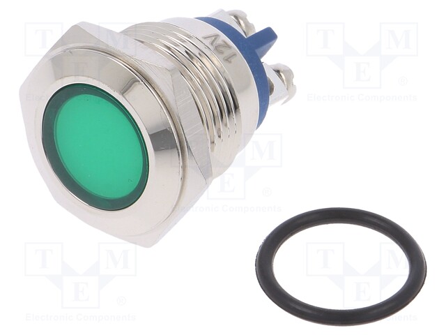 Indicator: LED; flat; 12VDC; 12VAC; Cutout: Ø16mm; screw; brass