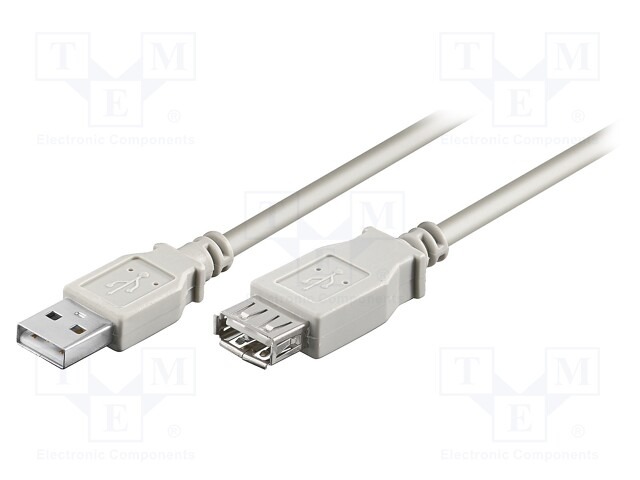 Cable; USB 2.0; USB A socket,USB A plug; 3m; grey; 480Mbps