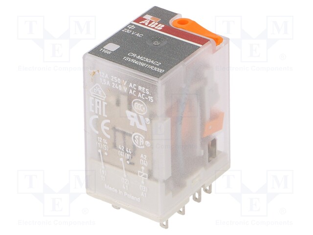 Relay: electromagnetic; DPDT; Ucoil: 230VAC; 12A; max.250VDC