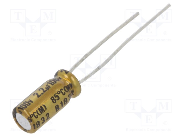 Capacitor: electrolytic; THT; 2.2uF; 100VDC; Ø5x11mm; FG; 2mm; ±20%