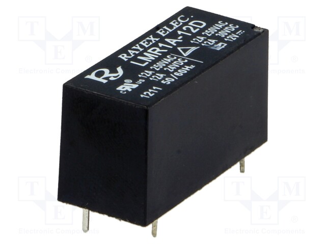 Relay: electromagnetic; SPST-NO; Ucoil: 12VDC; 12A/250VAC; 12A