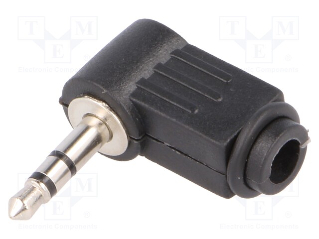 Plug; Jack 3,5mm; male; stereo; angled 90°; for cable; soldering