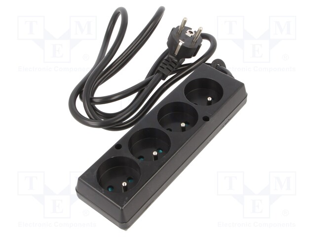 Extension lead; Sockets: 4; black; 3x1,5mm2; 1.5m; 16A