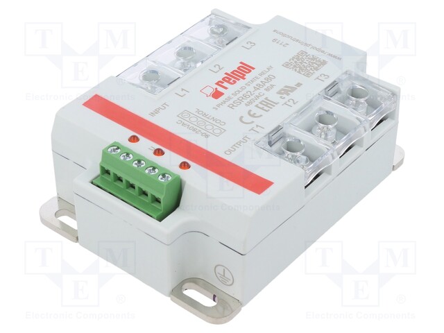 Relay: solid state; Ucntrl: 90÷280VAC; 80A; 24÷530VAC; 3-phase