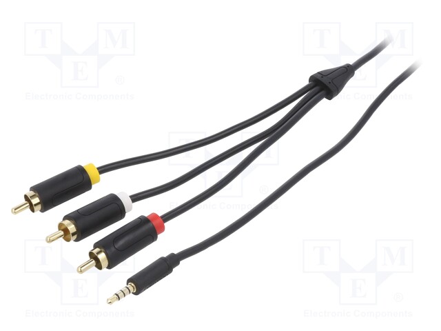 Cable; Jack 3.5mm plug,RCA plug x3; 2m; Plating: gold-plated