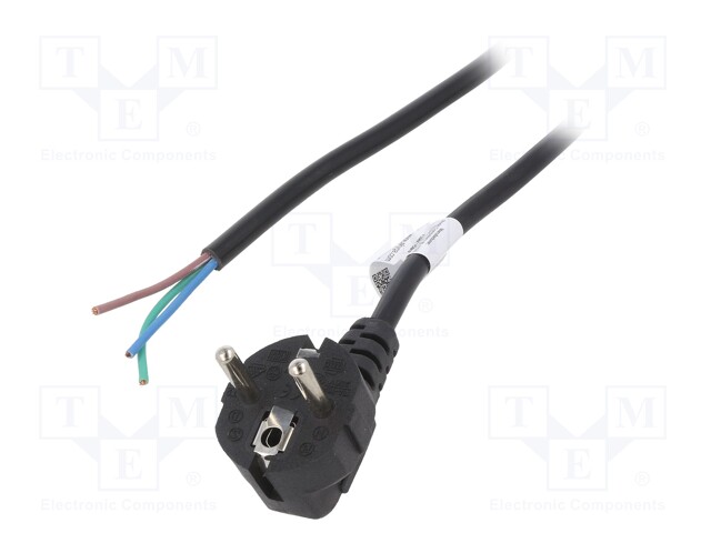 Cable; CEE 7/7 (E/F) plug angled,wires; PVC; 1.5m; black; 10A