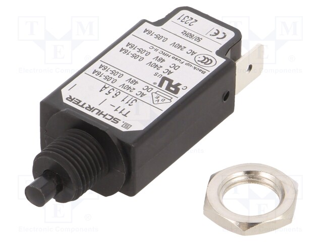 Circuit breaker; Urated: 240VAC; 48VDC; 6.5A; SPST; Poles: 1; screw