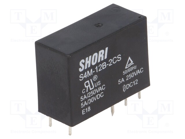 Relay: electromagnetic; DPDT; Ucoil: 12VDC; 5A/250VAC; 5A/30VDC