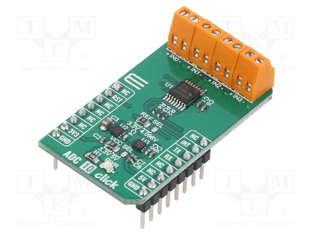 Click board; A/D converter; UART; ADS122U04,LT6656,MCP1501