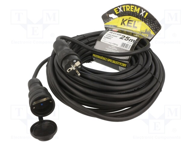 Extension lead; Sockets: 1; rubber; black; 3x2,5mm2; 25m; 16A