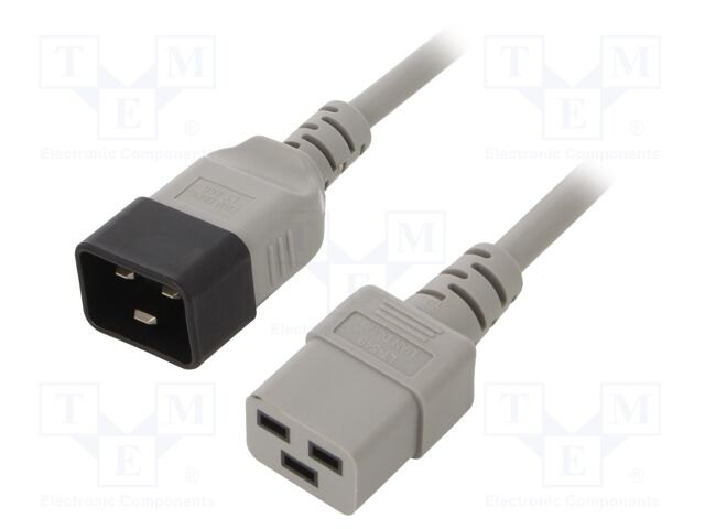 Cable; 3x1.5mm2; IEC C19 female,IEC C20 male; PVC; 0.5m; grey; 16A