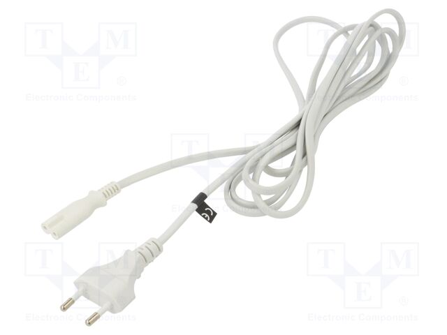 Cable; 2x0.75mm2; CEE 7/16 (C) plug,IEC C7 female; PVC; 3m; white