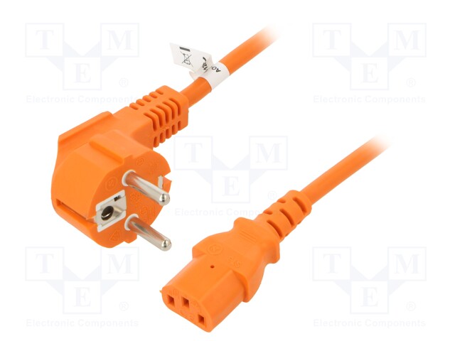 Cable; CEE 7/7 (E/F) plug angled,IEC C13 female; PVC; 3m; orange