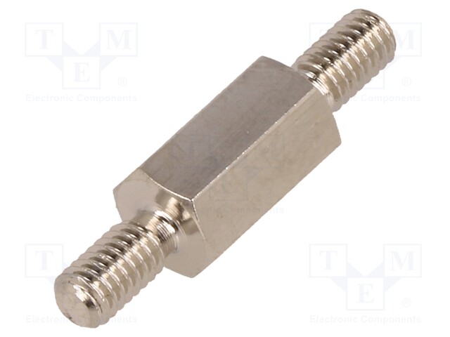 Screwed spacer sleeve; 12mm; Ext.thread: M4; hexagonal; brass