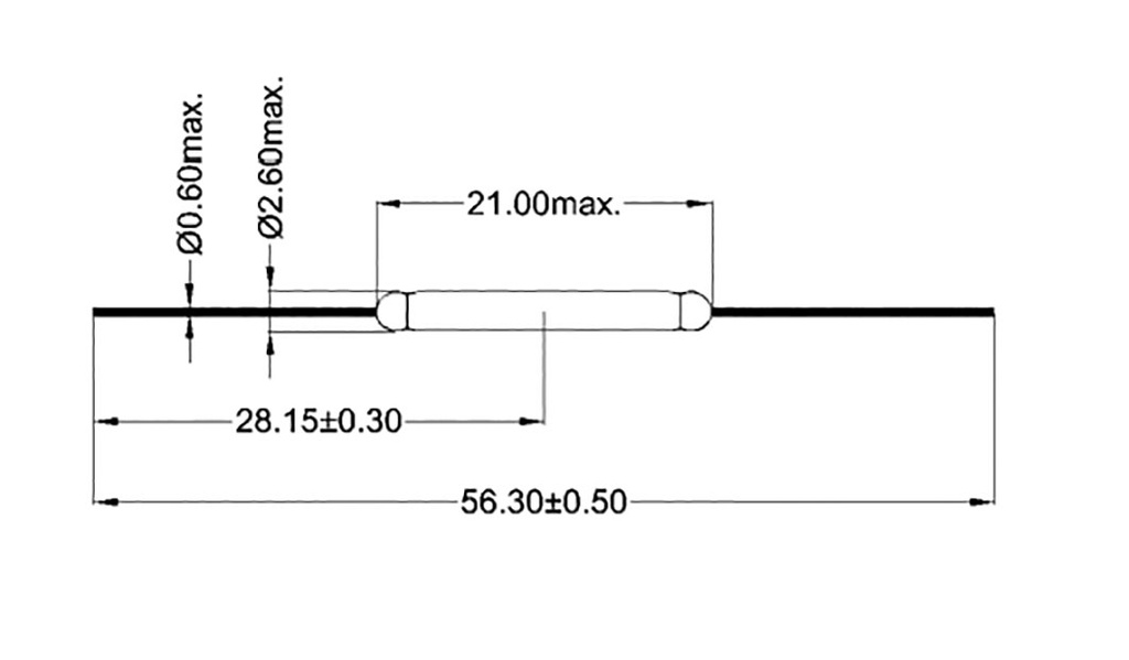 Reed switch; Range: 26÷30AT; Pswitch: 25W; Ø2.6x56.3mm; 1A; max.1kV