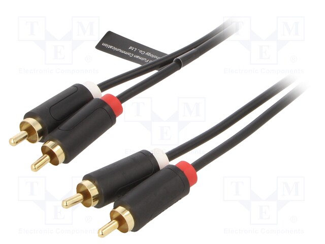 Cable; RCA plug x2,both sides; 1m; Plating: gold-plated; black