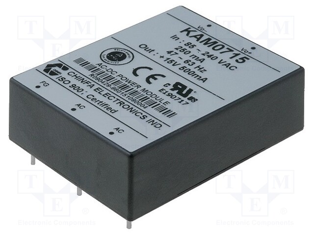 Converter: AC/DC; 7.5W; Uin: 65÷265V; Uout: 15VDC; Iout: 0.5A; 75%