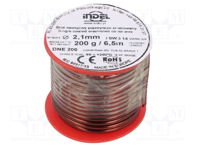 Coil wire; single coated enamelled; 2.1mm; 200g; -65÷200°C