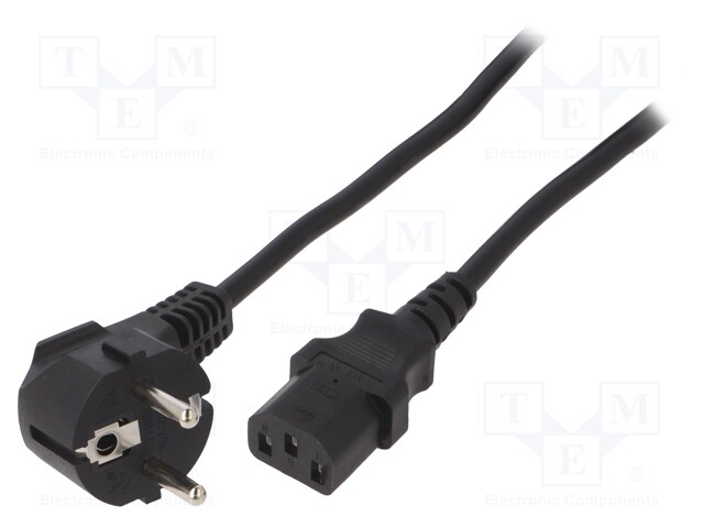 Cable; CEE 7/7 (E/F) plug angled,IEC C13 female; 5m; black; PVC