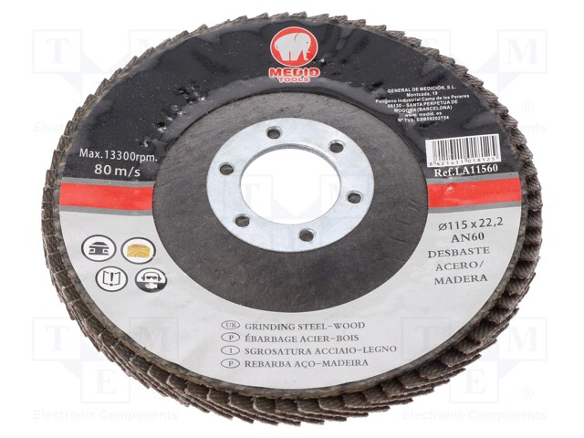 Flap grinding wheels; Ø: 115mm; Øhole: 22mm; Granularity: 60