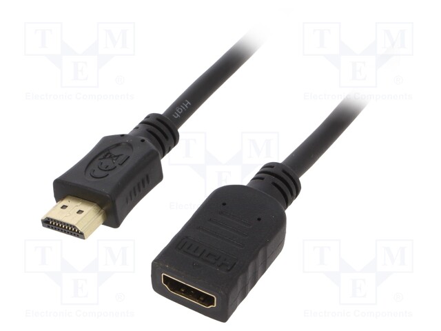 Cable; HDMI 2.0; HDMI socket,HDMI plug; 0.5m; black; 30AWG