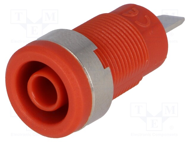 Socket; 4mm banana; 36A; 1kV; red; nickel plated; on panel,screw