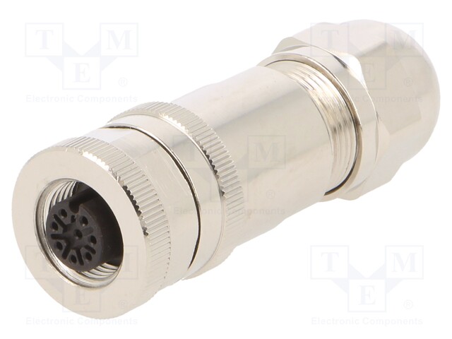 Sensor Connector, M12, Female, 8 Positions, Screw Socket, Straight Cable Mount