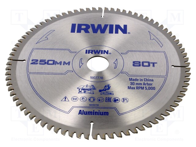 Circular saw; Ø: 250mm; Øhole: 30mm; Teeth: 80; aluminium