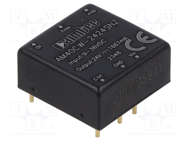 Converter: DC/DC; 40W; Uin: 9÷36V; Uout: 24VDC; Iout: 1.67A; 1"x1"