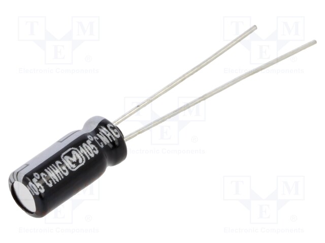 Electrolytic Capacitor, 2.2 µF, 100 V, NHG Series, ± 20%, Radial Leaded, 1000 hours @ 105°C