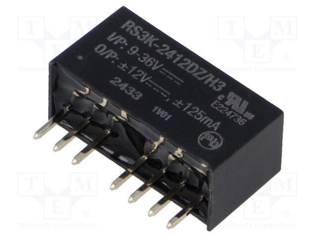 Converter: DC/DC; 3W; Uin: 9÷36V; Uout: 12VDC; Uout2: -12VDC; SIP8