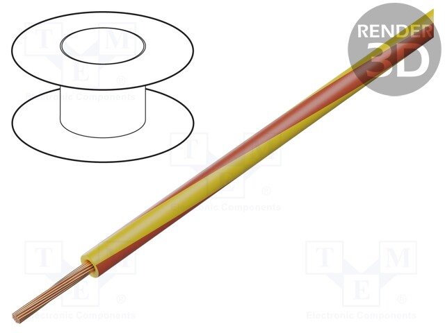 Wire; LgY; stranded; Cu; 1.5mm2; yellow-red; PVC; 300/500V; 100m