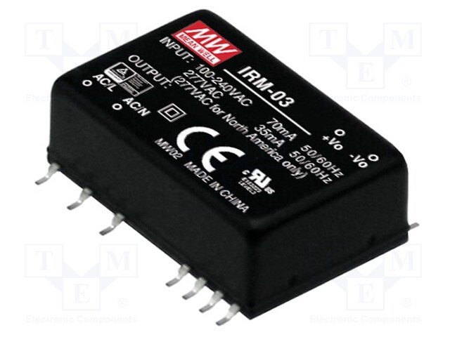 Power supply: switched-mode; modular; 3W; 5VDC; 37x24x16mm; 0.6A